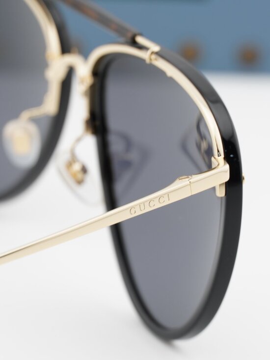 Gucci GG0672S 001 Aviator Sunglasses – Black Gold/Grey main image 6